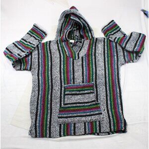 Chavitos Mexican Baja Hoodie Pullover Large Multicolor Striped Acrylic
